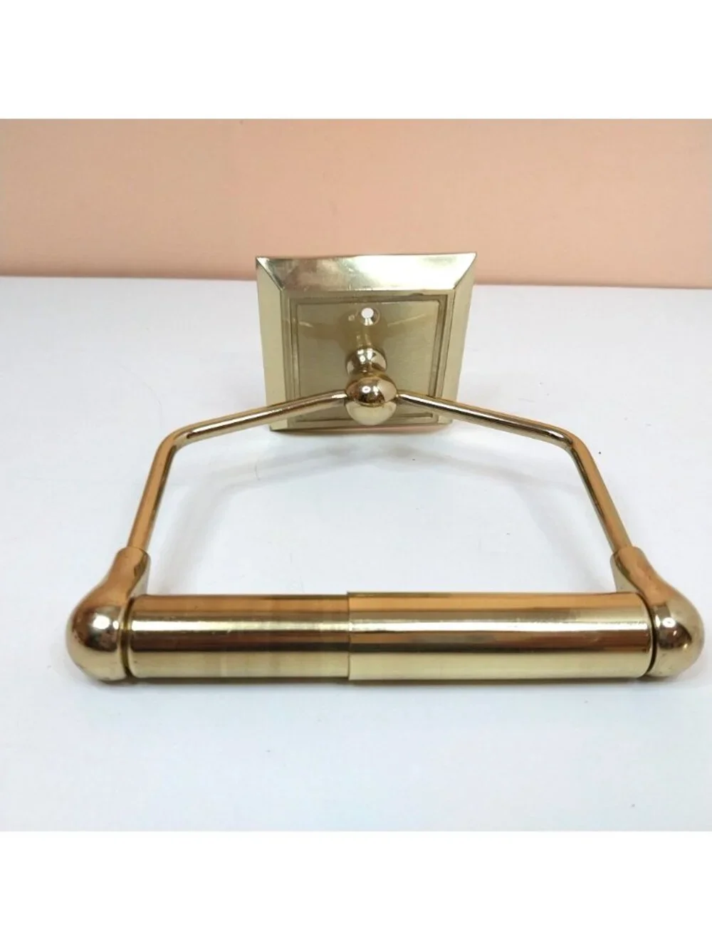 Vintage Brass Wall-Mounted Toilet Paper Holder Rectangular Backplate